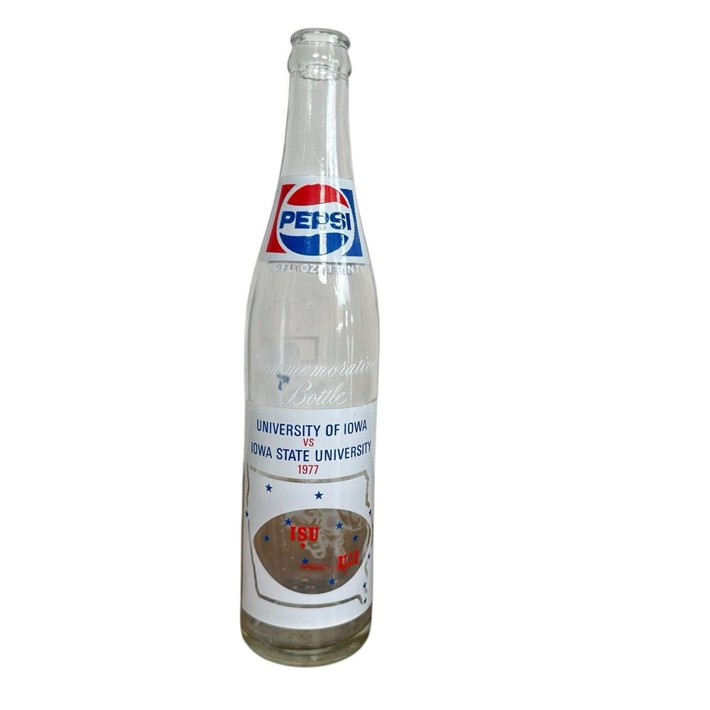 Vintage 1977 Commemorative Iowa vs Iowa State Football Pepsi Bottle